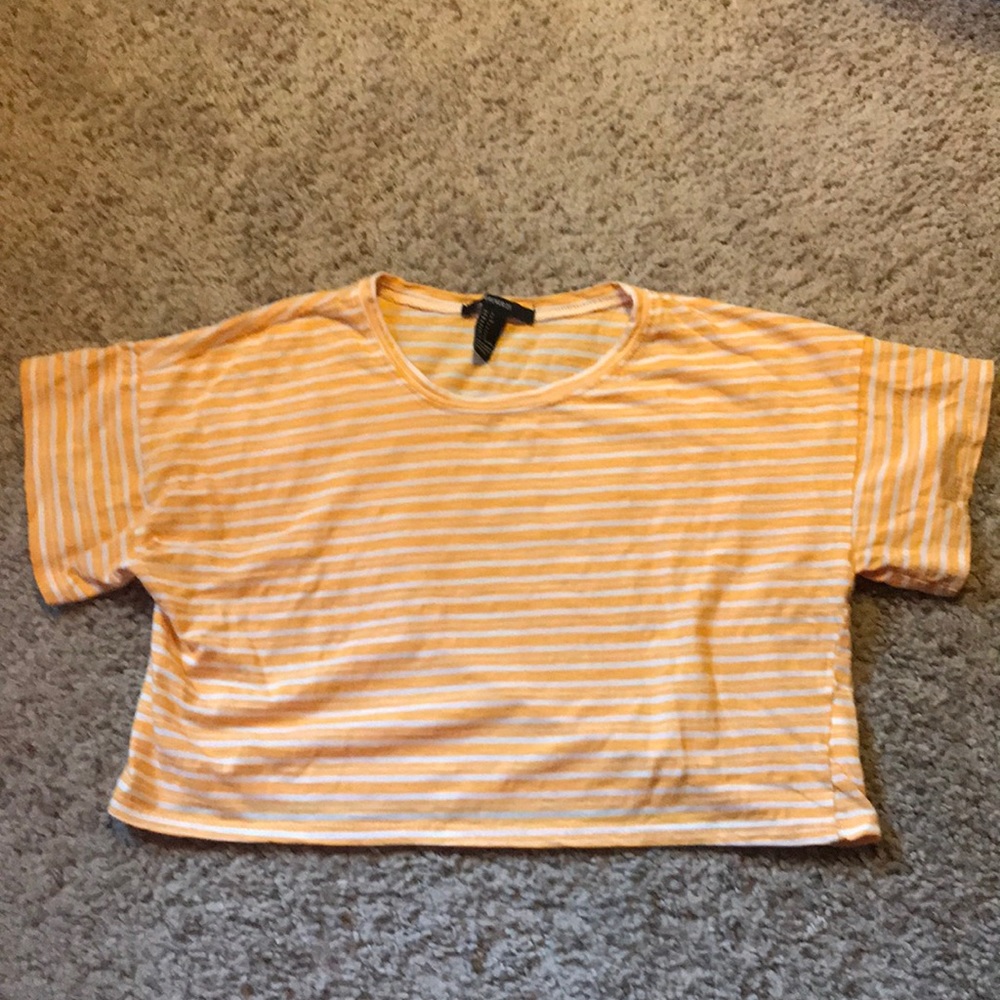 Yellow and white striped crop top